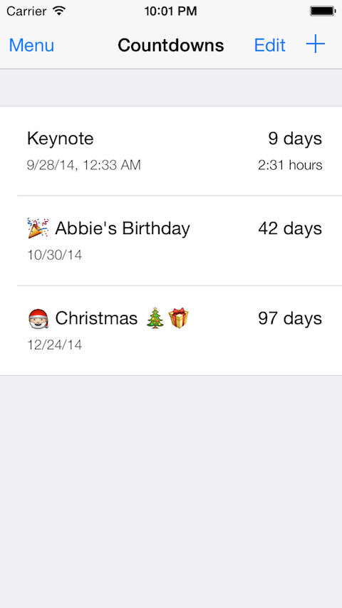 Screenshot of Countdowns App